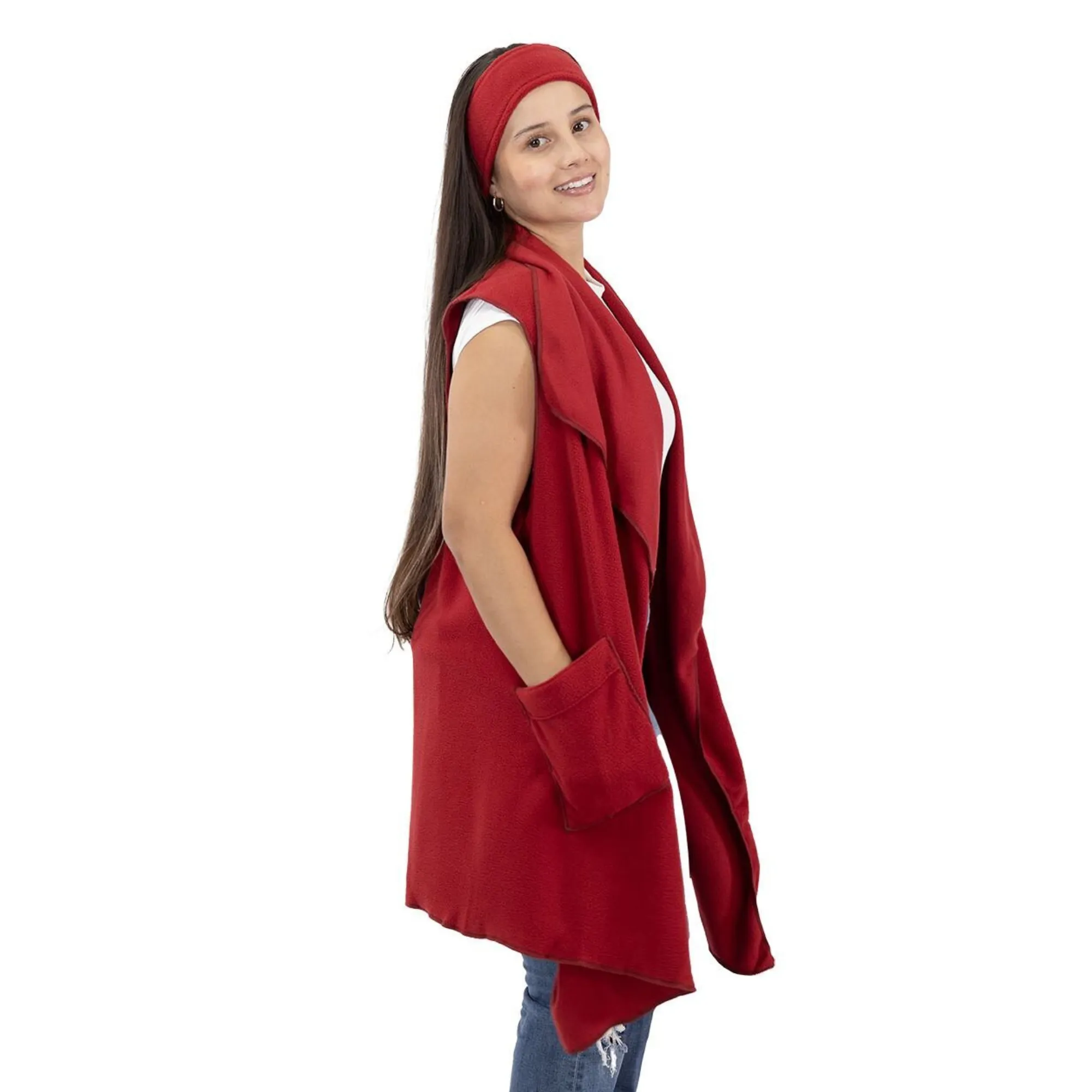 Stacey Cozy Coat Fleece Vest and Headband Set