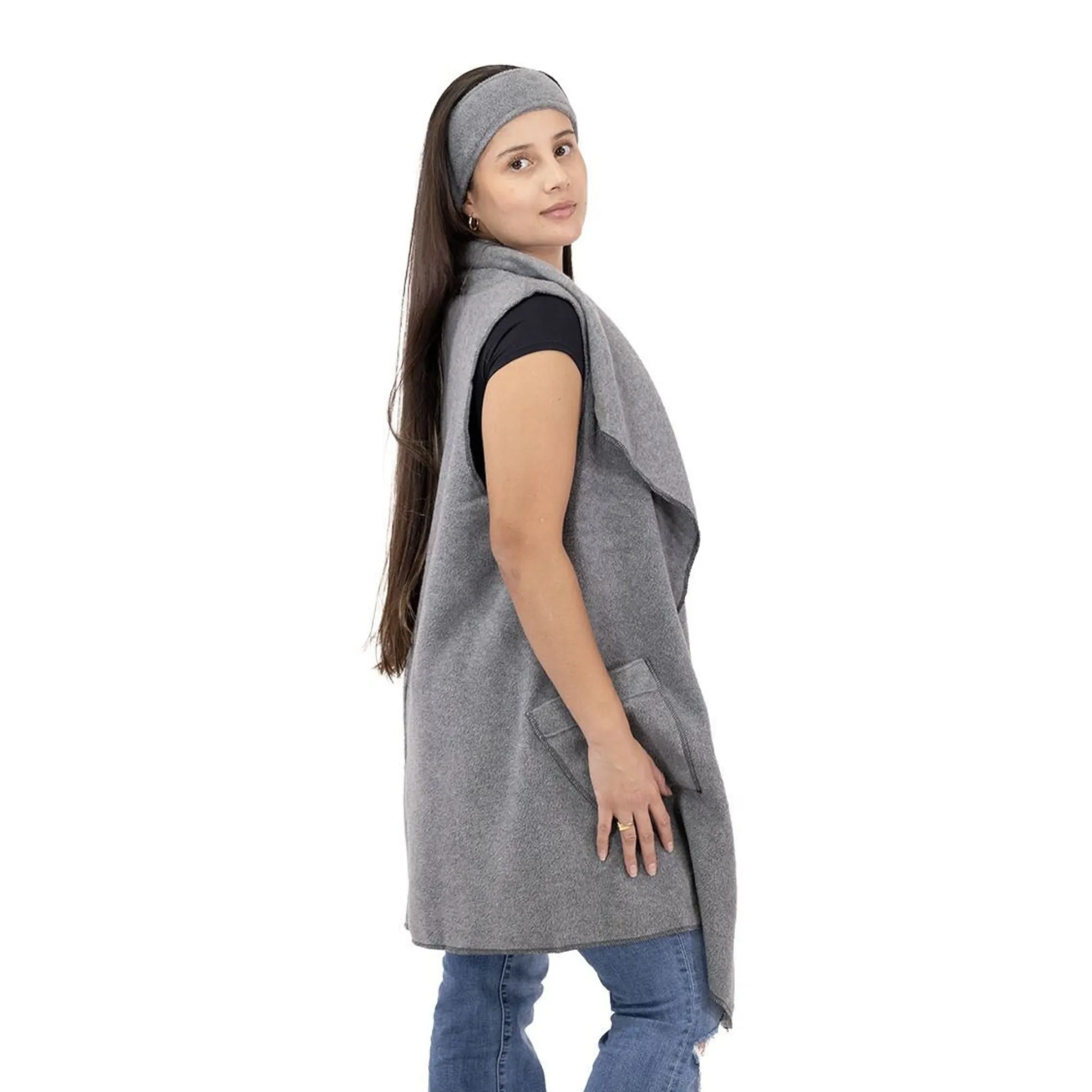 Stacey Cozy Coat Fleece Vest and Headband Set