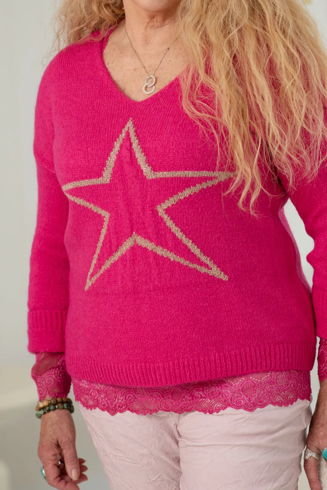 STAR KNIT JUMPER - FUSCHIA