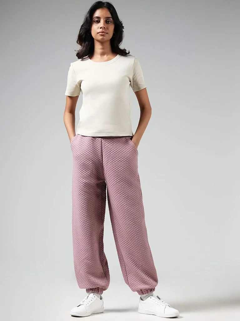 Studiofit Pink Self-Textured High-Waisted Joggers