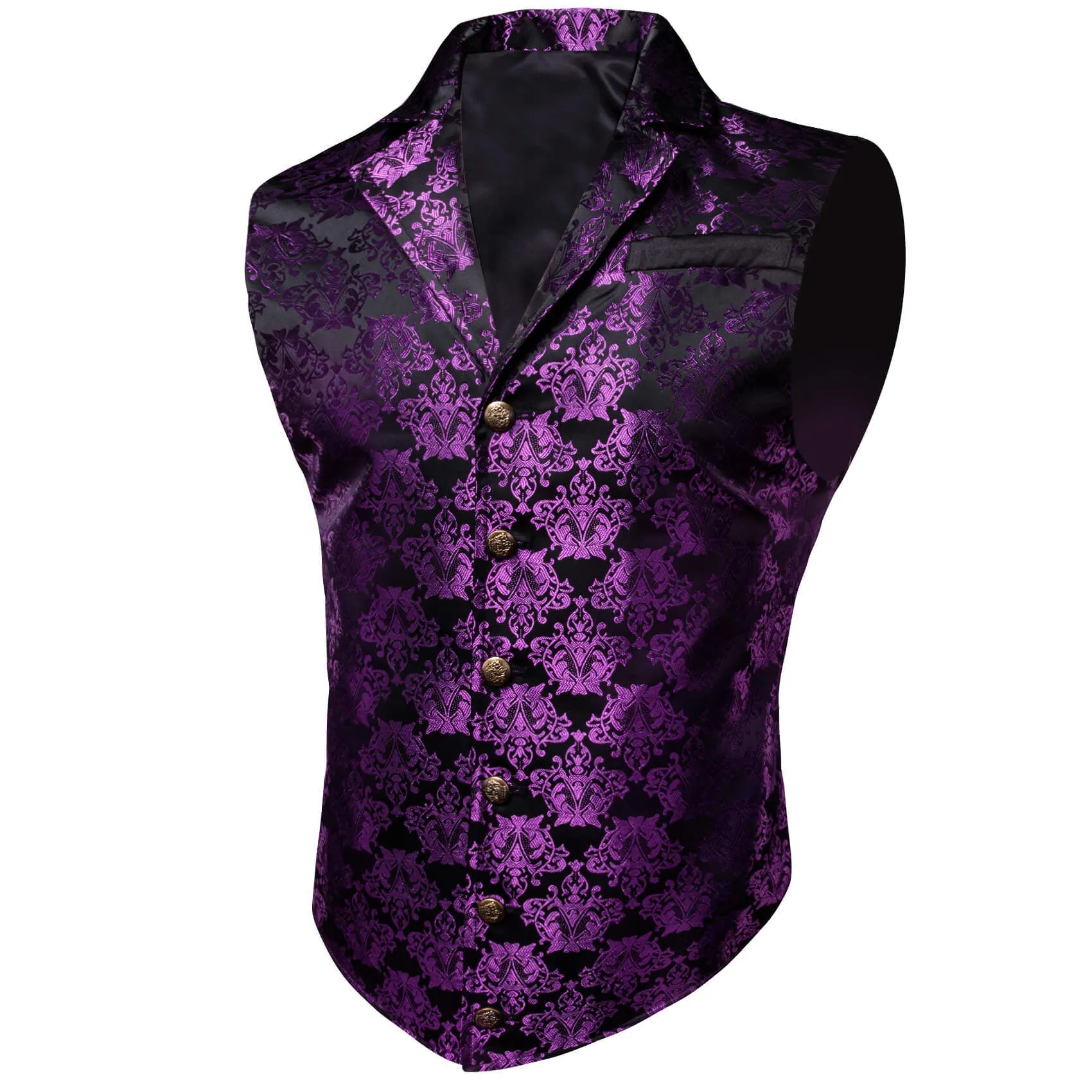 Ties2you Men's Vest Dark Purple Jacquard Black Floral Silk Waistcoat Suit Vest