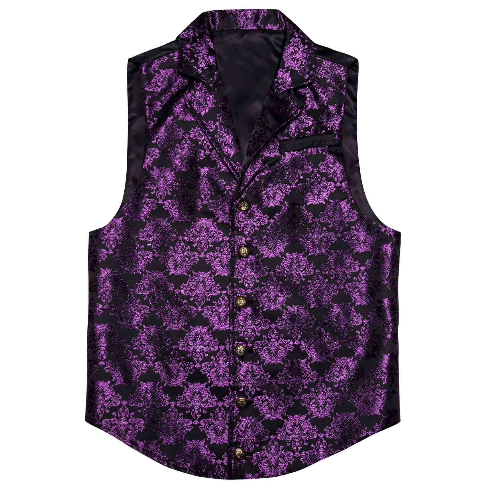 Ties2you Men's Vest Dark Purple Jacquard Black Floral Silk Waistcoat Suit Vest