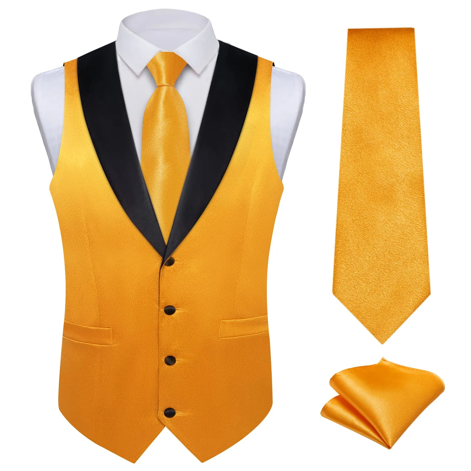 Ties2you Work Vest Gamboge Yellow Solid Shawl Collar Silk Mens Dress Vest Tie Set