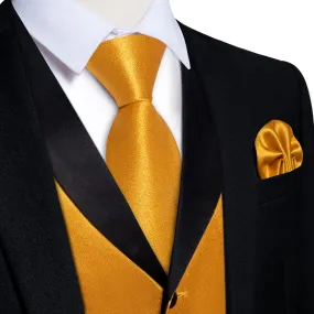 Ties2you Work Vest Gamboge Yellow Solid Shawl Collar Silk Mens Dress Vest Tie Set