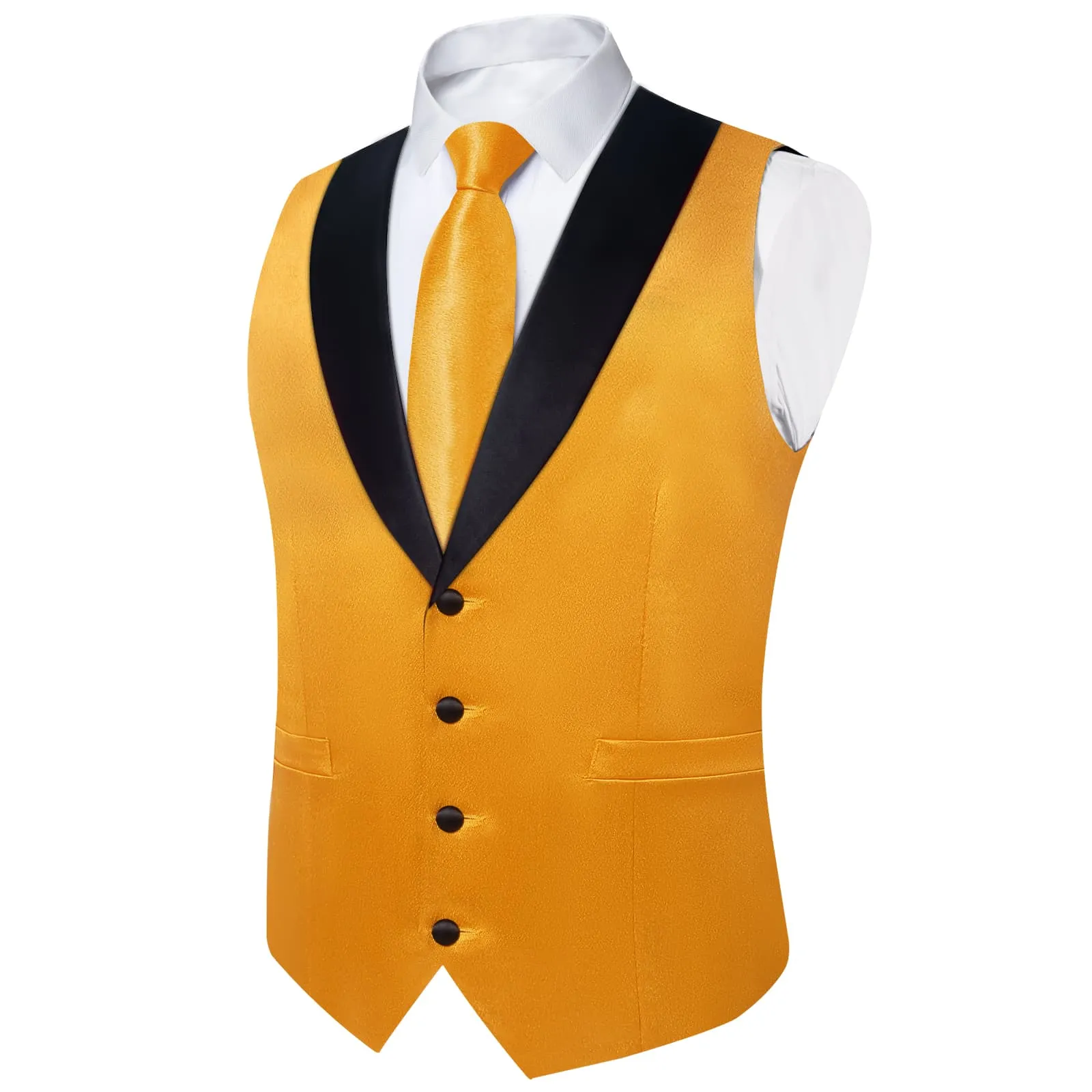 Ties2you Work Vest Gamboge Yellow Solid Shawl Collar Silk Mens Dress Vest Tie Set