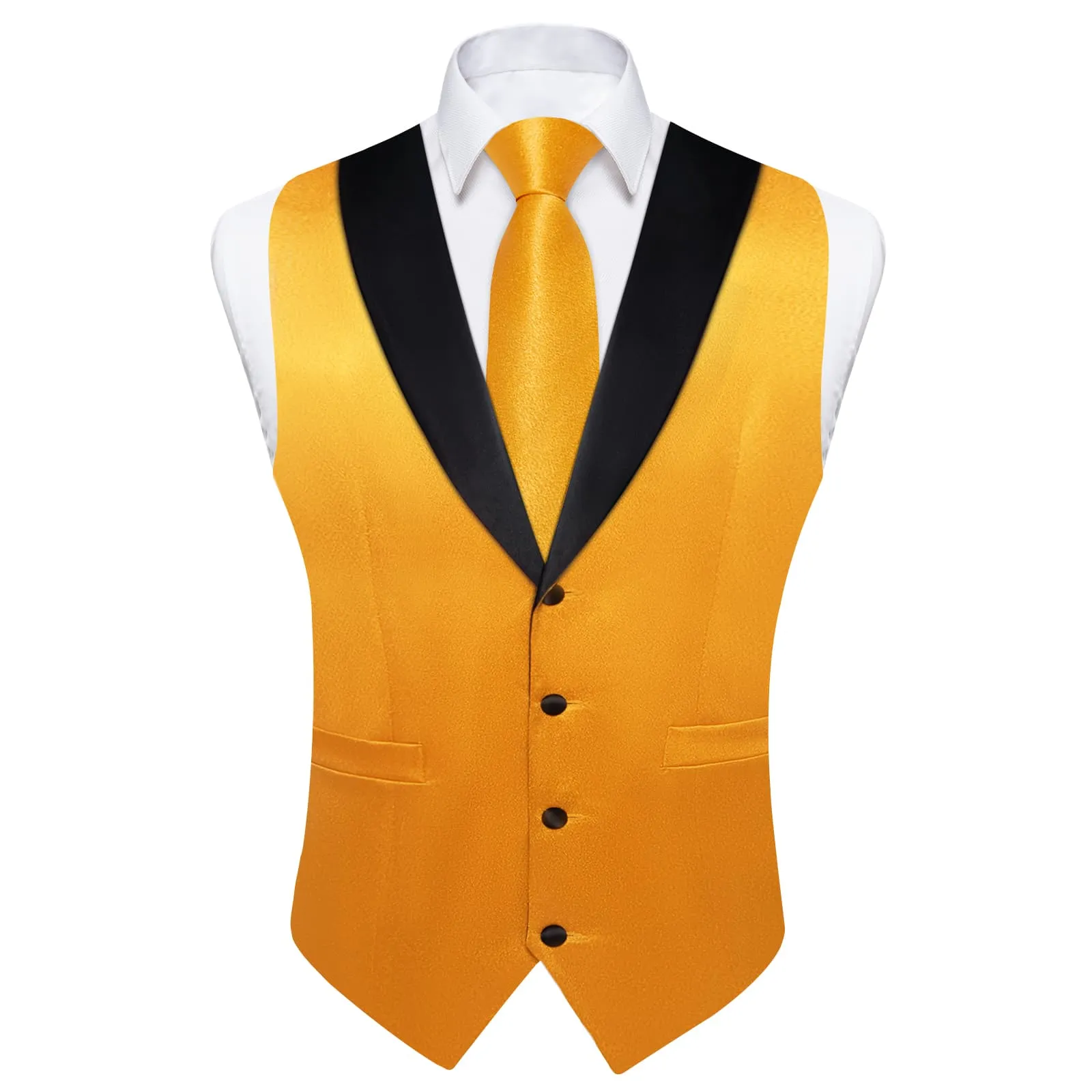 Ties2you Work Vest Gamboge Yellow Solid Shawl Collar Silk Mens Dress Vest Tie Set