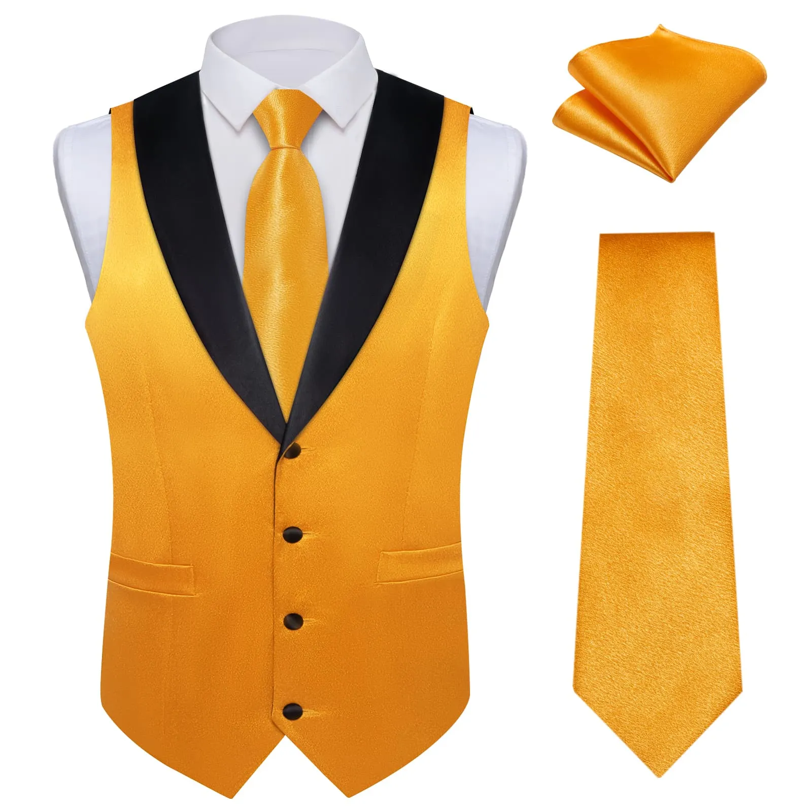 Ties2you Work Vest Gamboge Yellow Solid Shawl Collar Silk Mens Dress Vest Tie Set