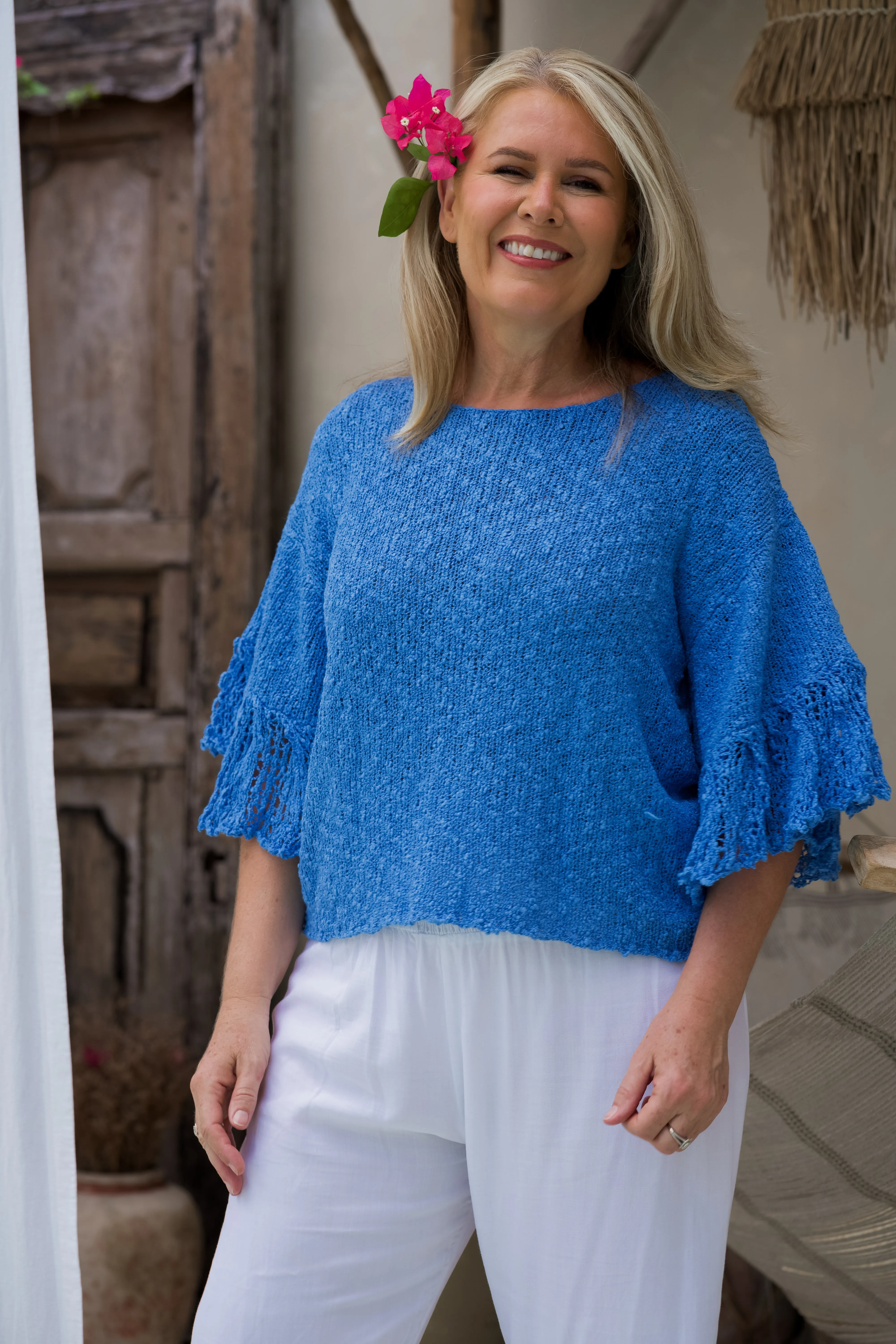 VBLJ070 - GRACIE KNIT TOP - POWDER BLUE