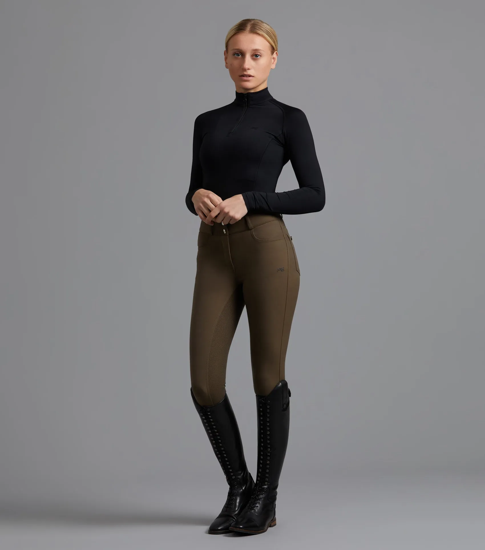 Virtue Ladies Full Seat Gel Riding Breeches Dark Olive