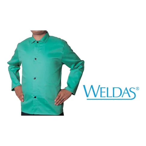 Weldas 33-6630L 9oz Green Welding Jacket 30" Cotton FR Large