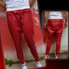 ^WELL ESTABLISHED^ (RED PLEATHER) JOGGER PANTS