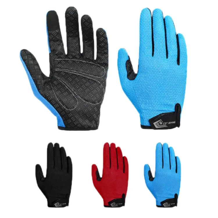 WEST BIKING YP0211223 Full-Finger Gloves For Cycling Shock Absorption Non-Slip Touch Screen Gloves, Size: L(Blue)