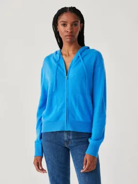 White   Warren - Cashmere Cropped Zip Hoodie in Cabana Blue