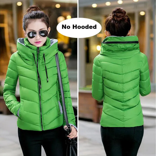 Wjczt 2022 Winter Jacket women Short Womens Parkas Thicken Outerwear solid hooded Coats Zipper Female Slim Cotton padded basic tops