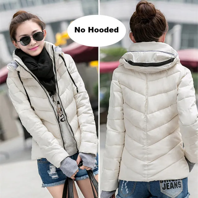 Wjczt 2022 Winter Jacket women Short Womens Parkas Thicken Outerwear solid hooded Coats Zipper Female Slim Cotton padded basic tops