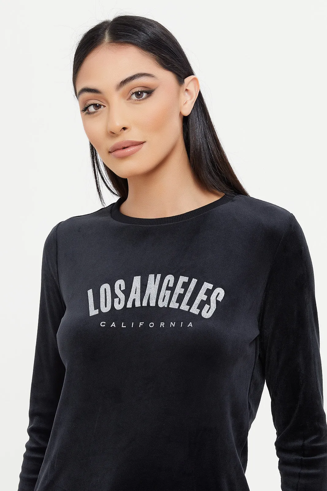 Women Black Velour Sweatshirt