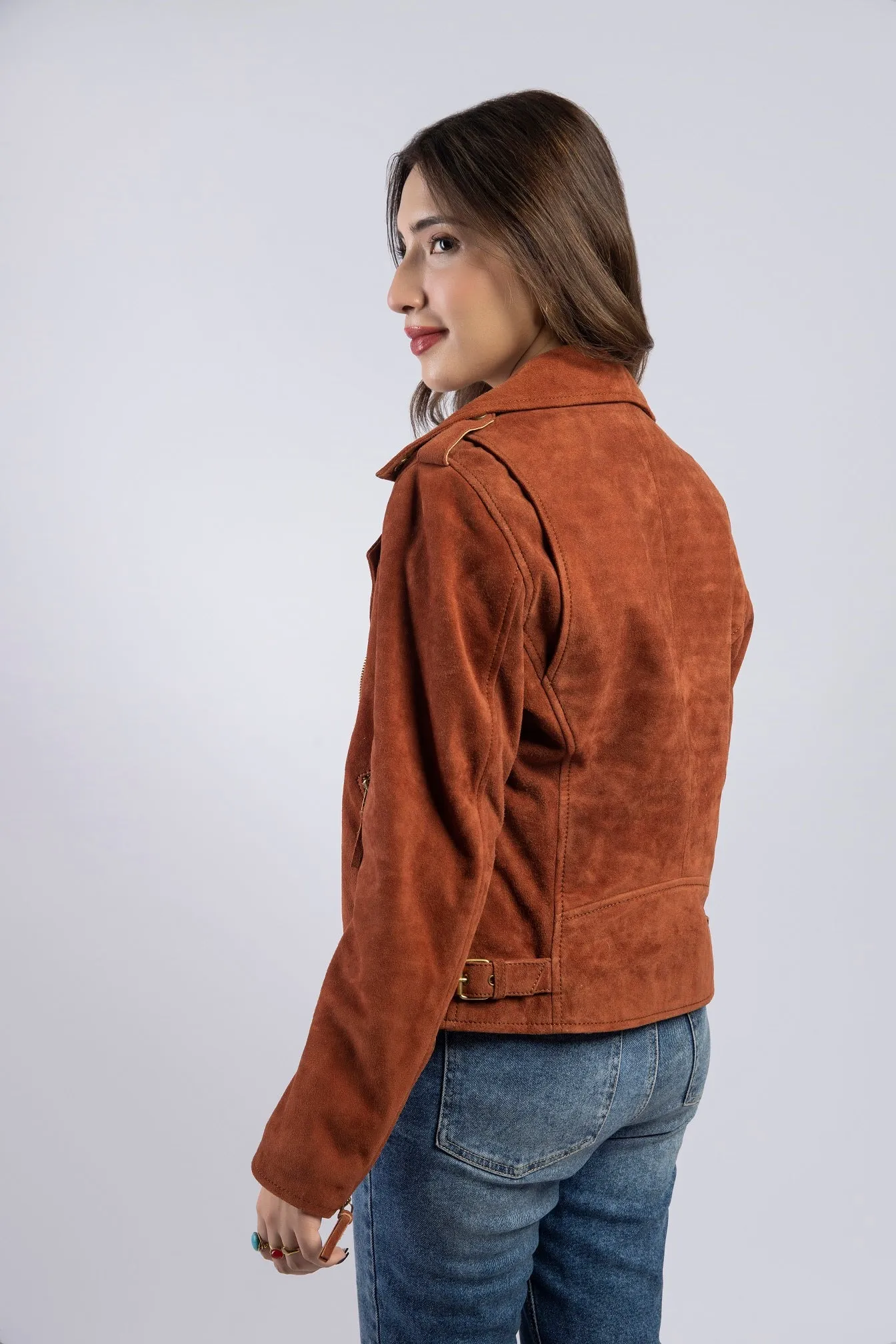 Women Cassidy Genuine Lambskin Biker Suede Leather Jacket