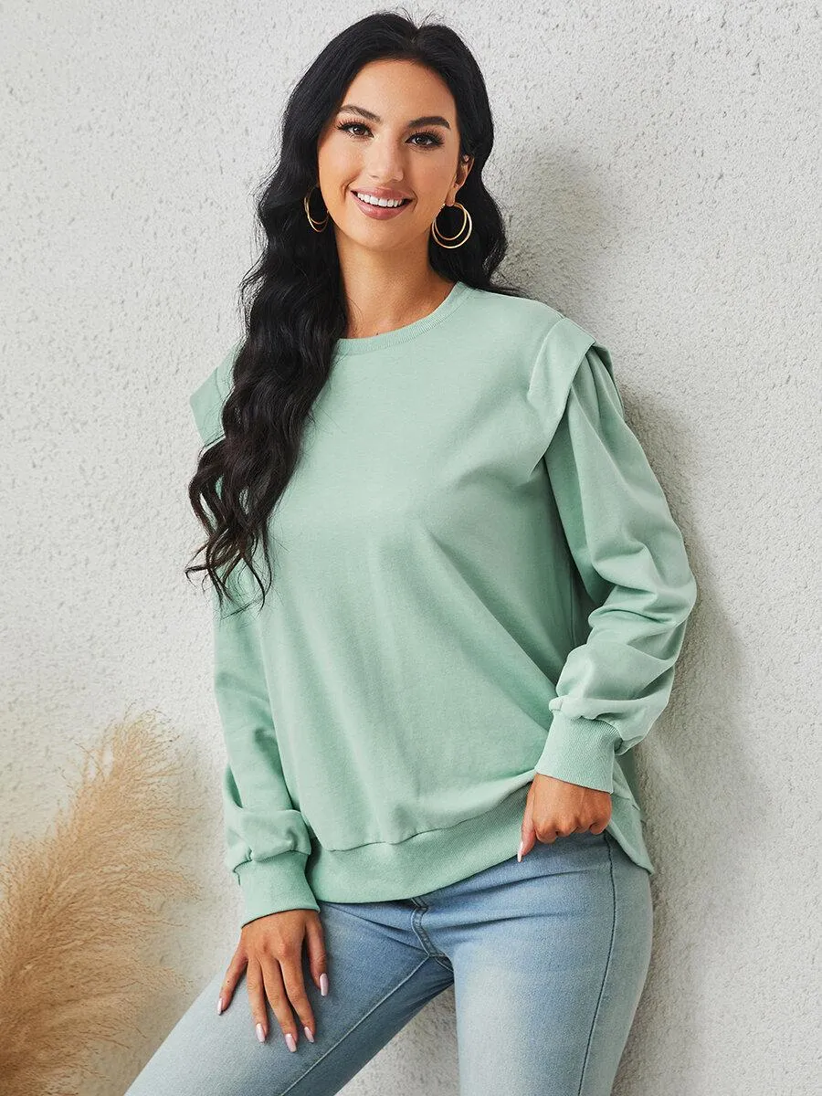 Women's Drop Shoulder Plicated Plain Pullover