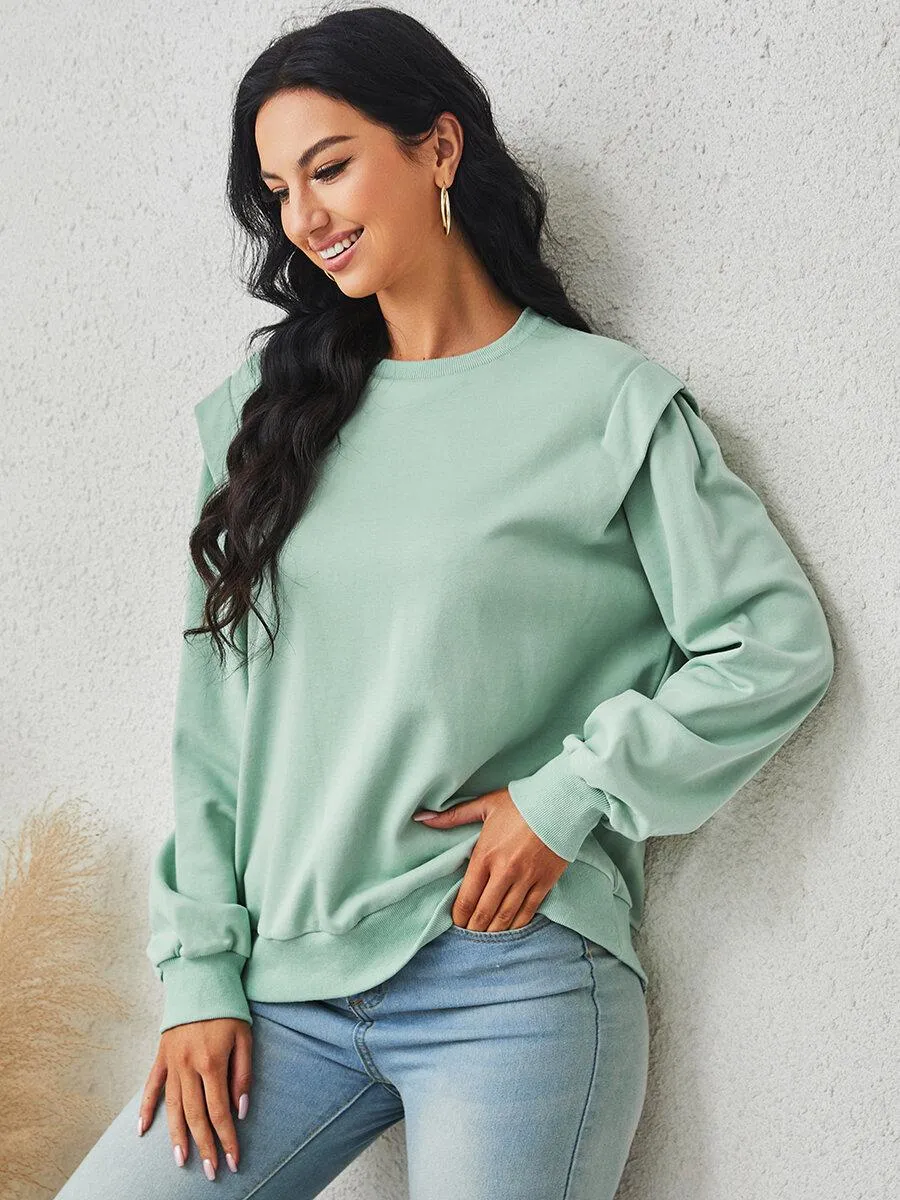 Women's Drop Shoulder Plicated Plain Pullover