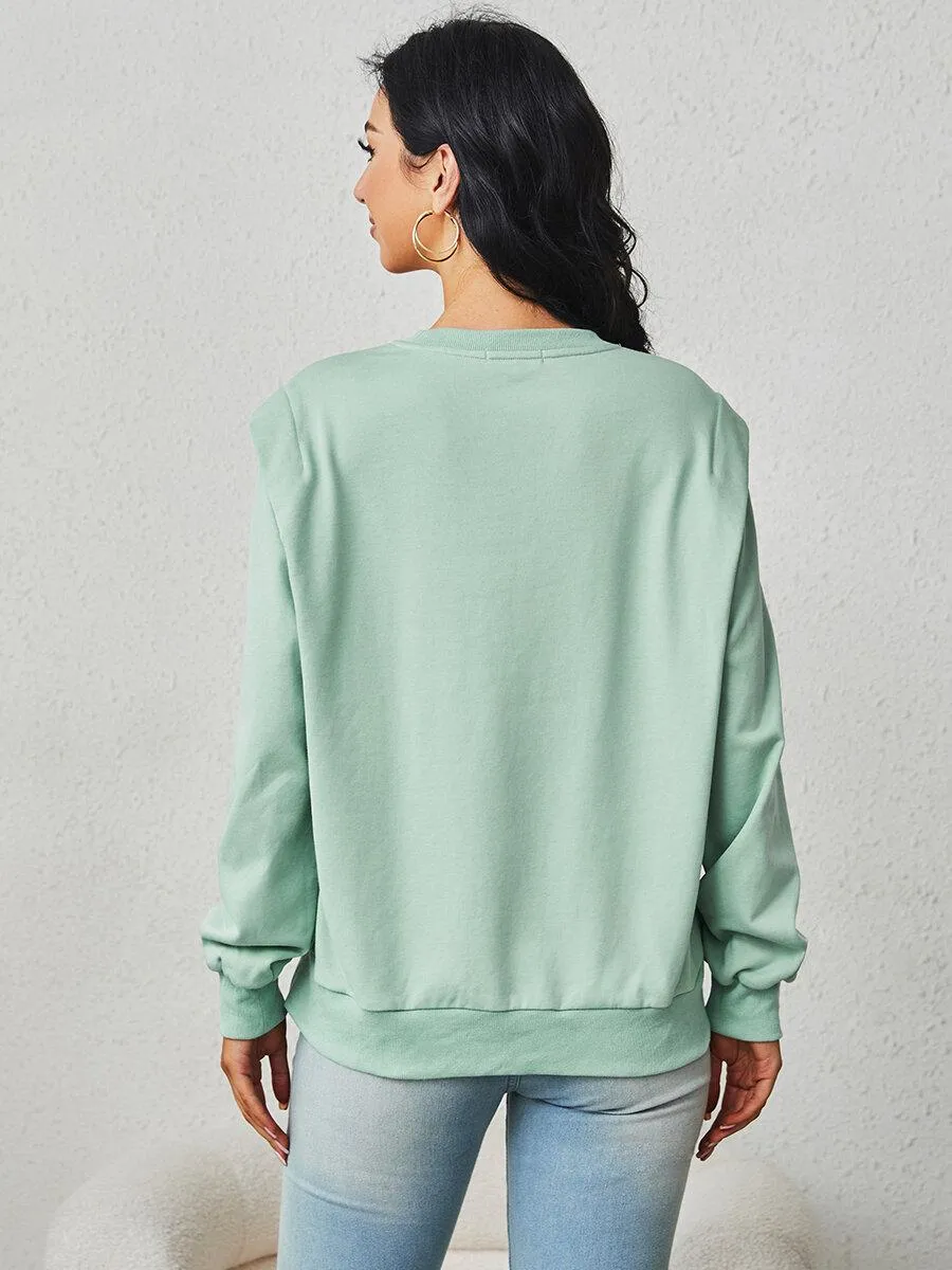 Women's Drop Shoulder Plicated Plain Pullover