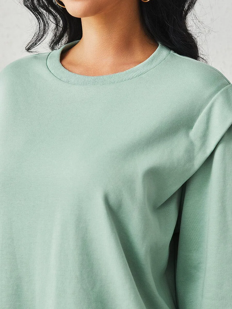 Women's Drop Shoulder Plicated Plain Pullover