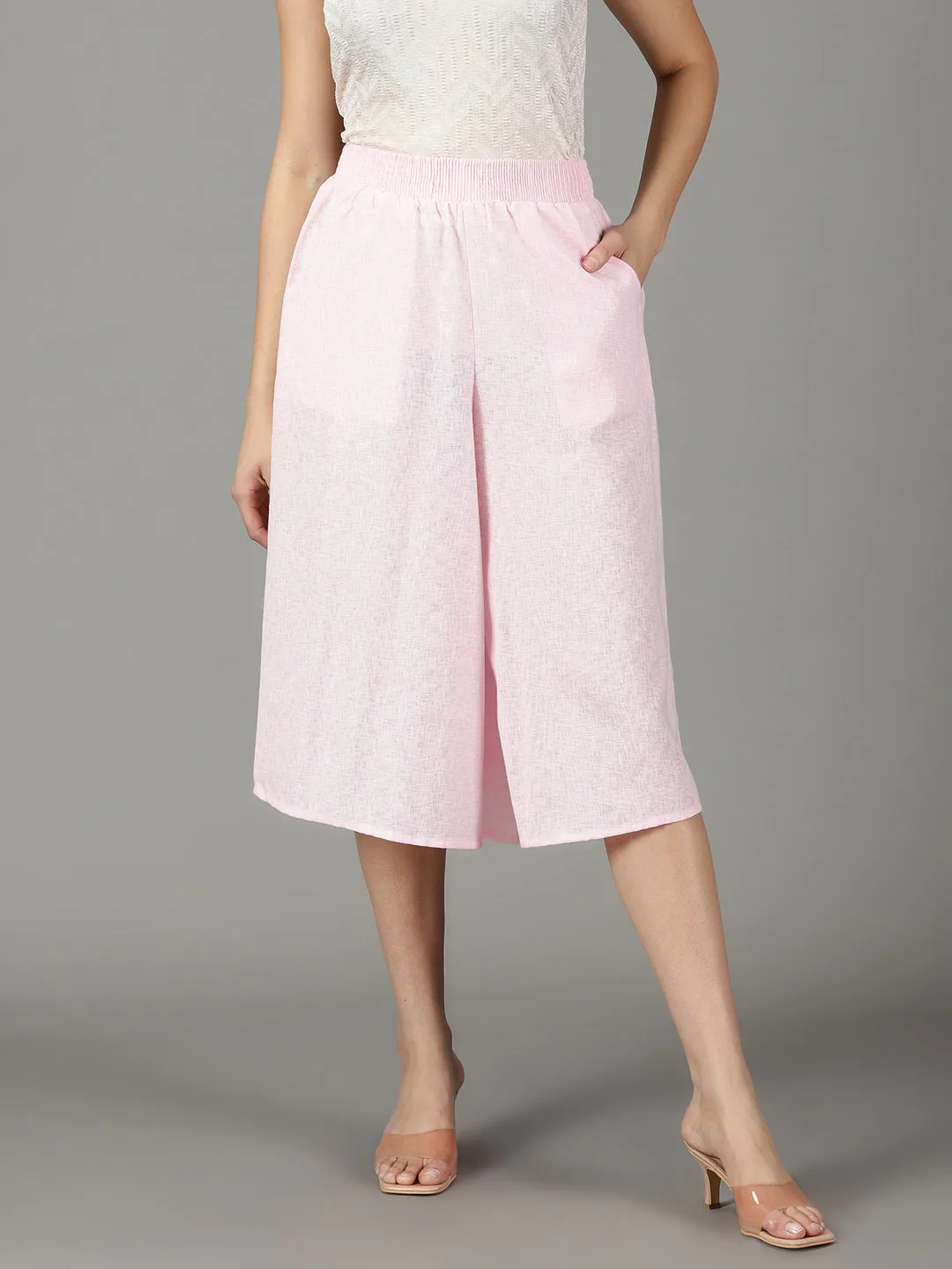 Women's Pink Solid Culottes