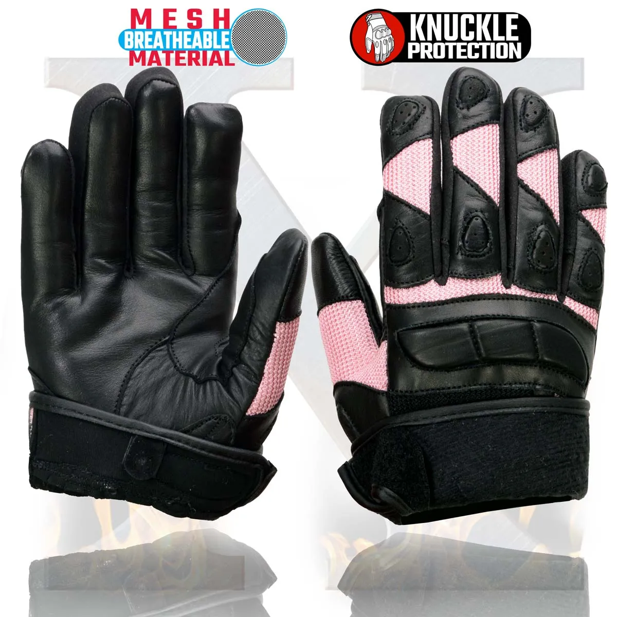 Xelement XG80206 Women's Black and Pink Mesh Cool Rider Motorcycle Gloves