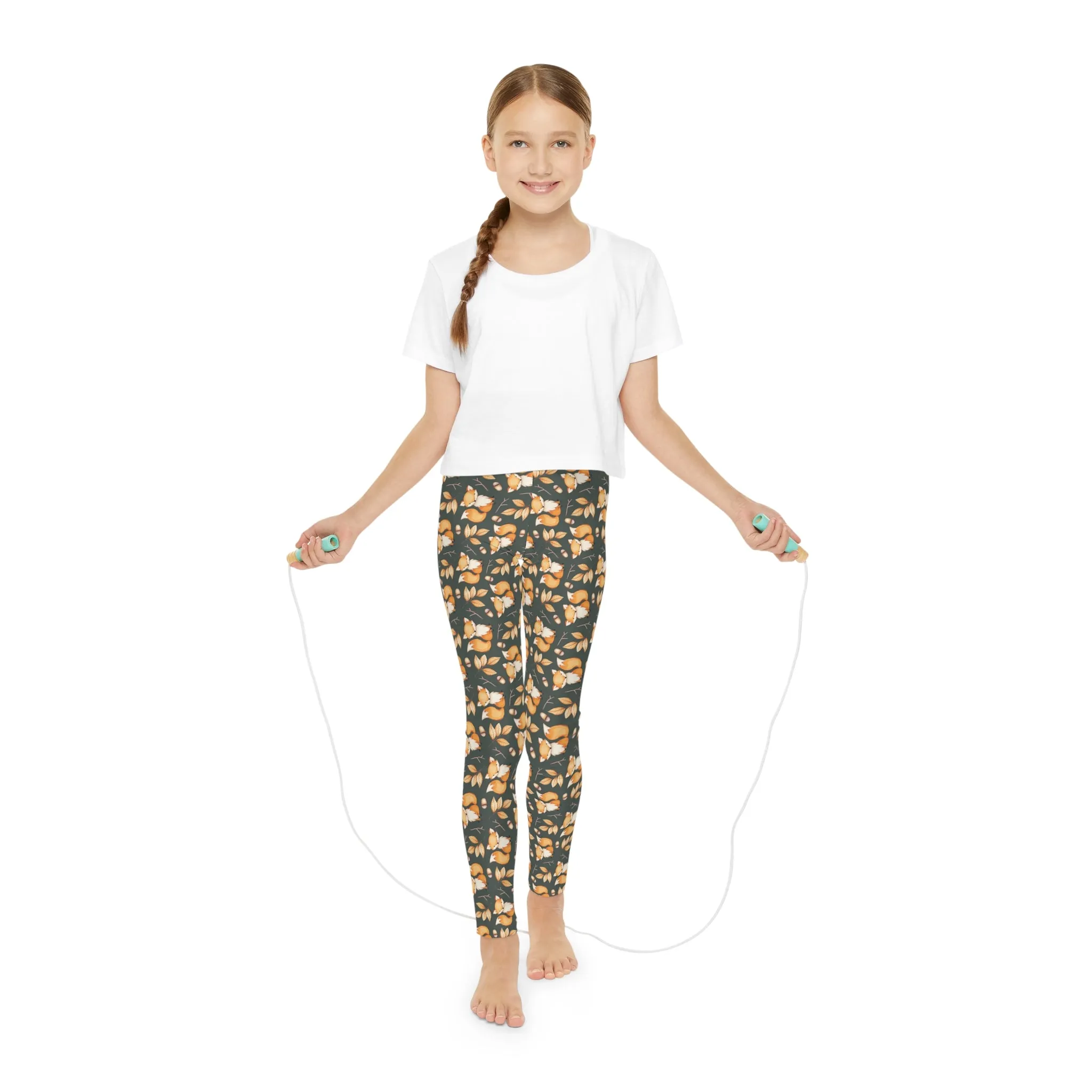 Youth Full-Length Leggings, Fox Design  - Kids Leggings