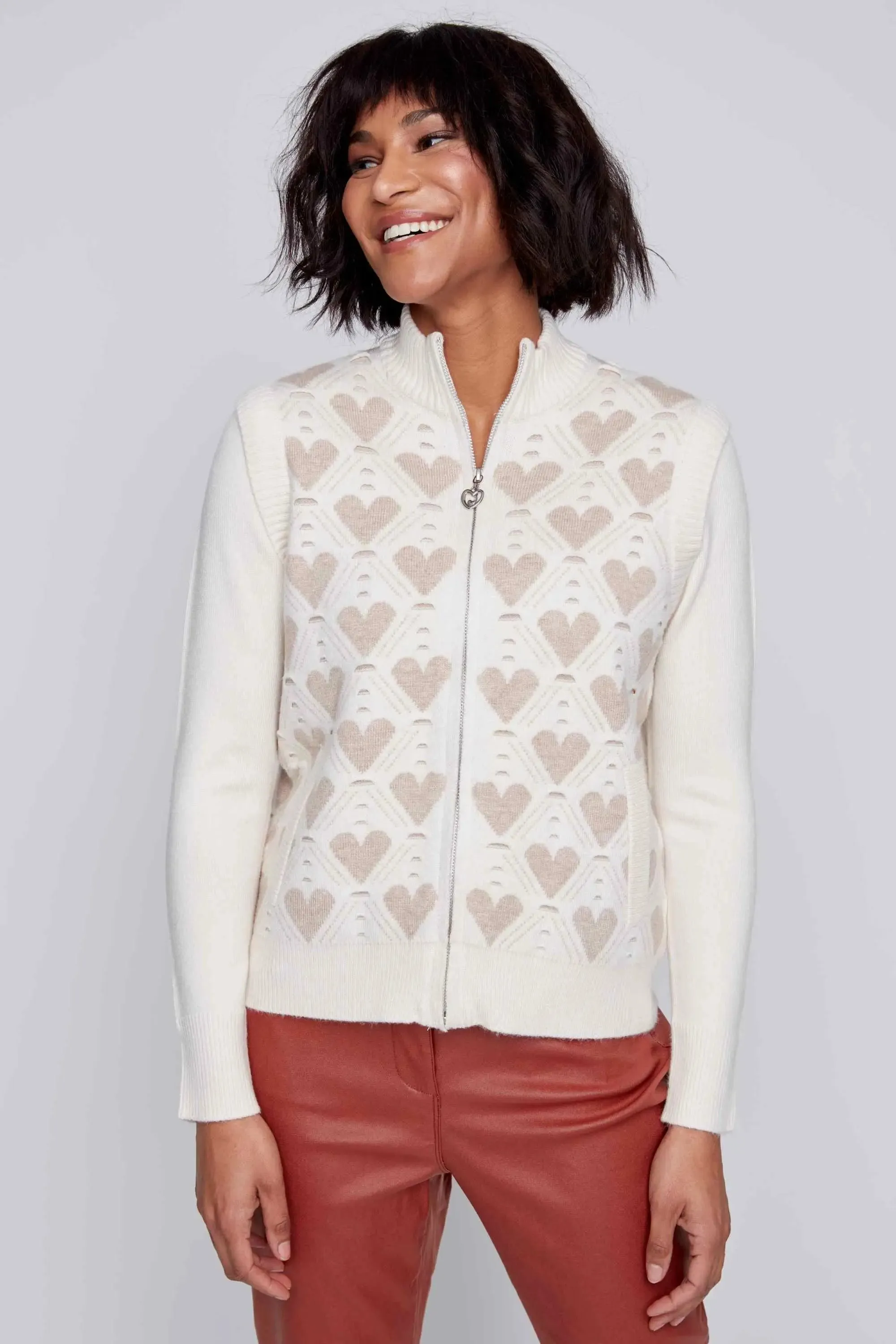 Zip Up Cardigan with Hearts